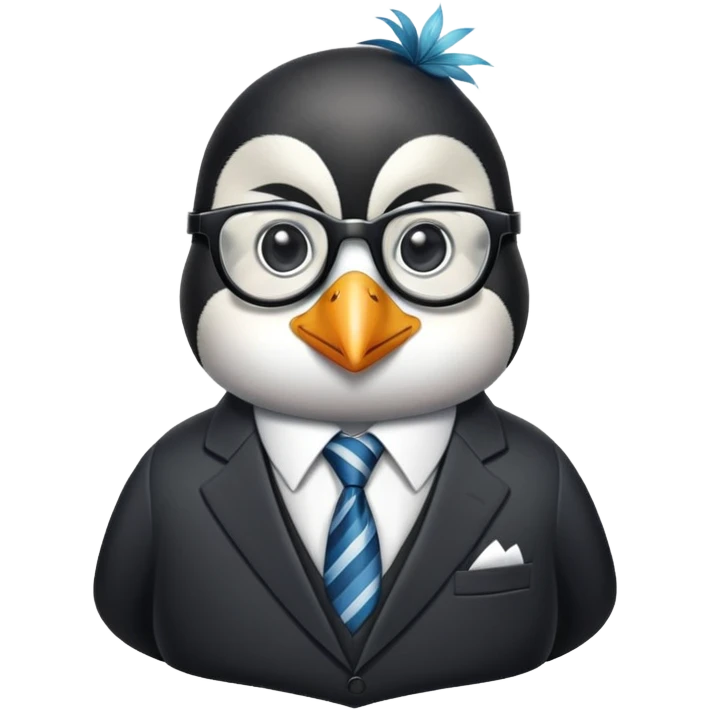 penguin school principal wearing glasses and a formal suit with tie emoji