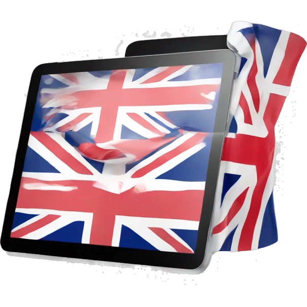 iPad tablet with English flag emoji
