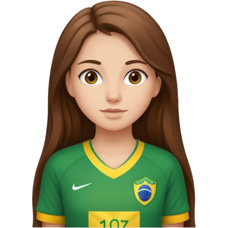 Ragazza pelle bianca, lunghi capelli marroni, maglia del Brasile  emoji