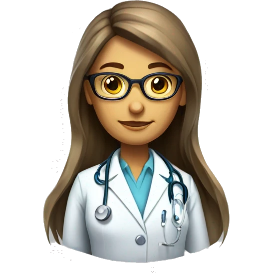 doctor woman long hair with low polytail, wear glasses emoji