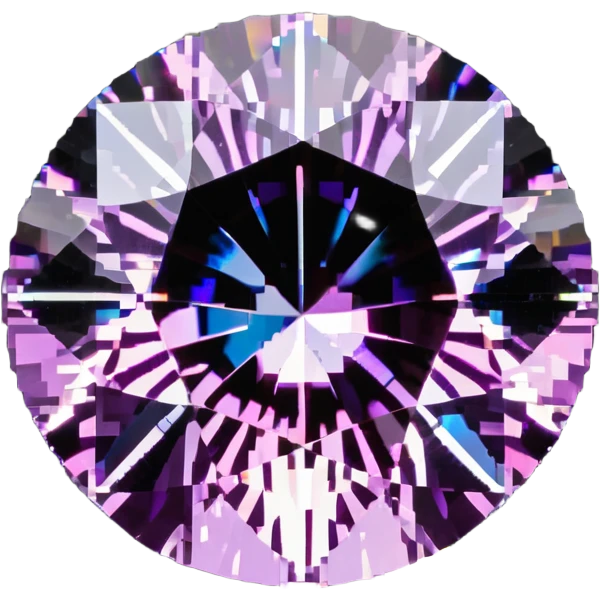 Round cut kunzite gemstone with holographic rainbow reflections, pink-purple crystal gem with brilliant facets emoji
