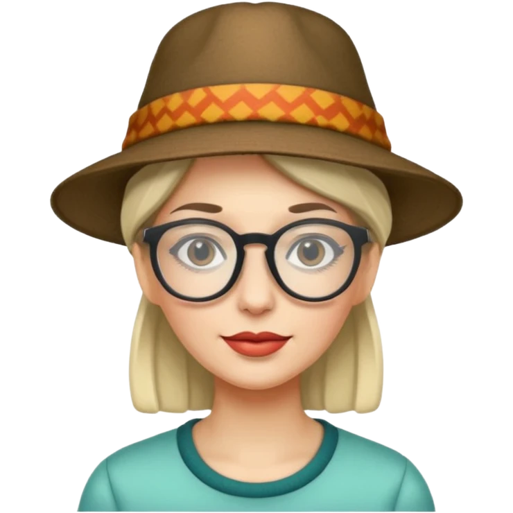 Lady in glasses with a funky hat ￼ emoji