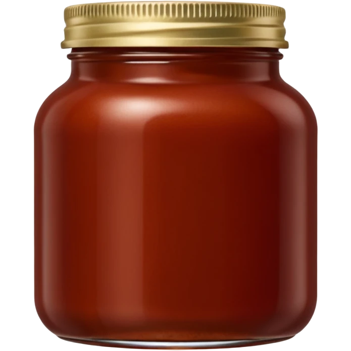 transparent glass jar of enchilada sauce, rich reddish-brown, smooth thick glossy sauce, visible surface texture, deep earthy red, simple jar, closed or open lid, no label, no extra items, no faces, clean 3D, soft shadows, transparent background, emoji scale emoji