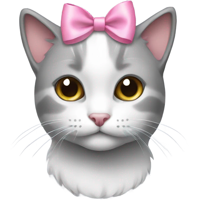 Gray and white cat with pink bow emoji