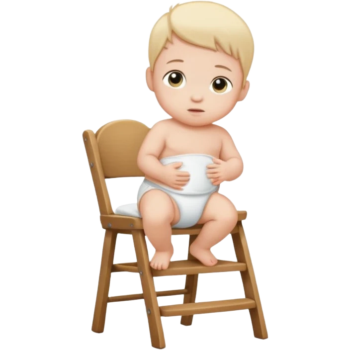 baby wearing a white diaper, standing and holding on to a chair emoji