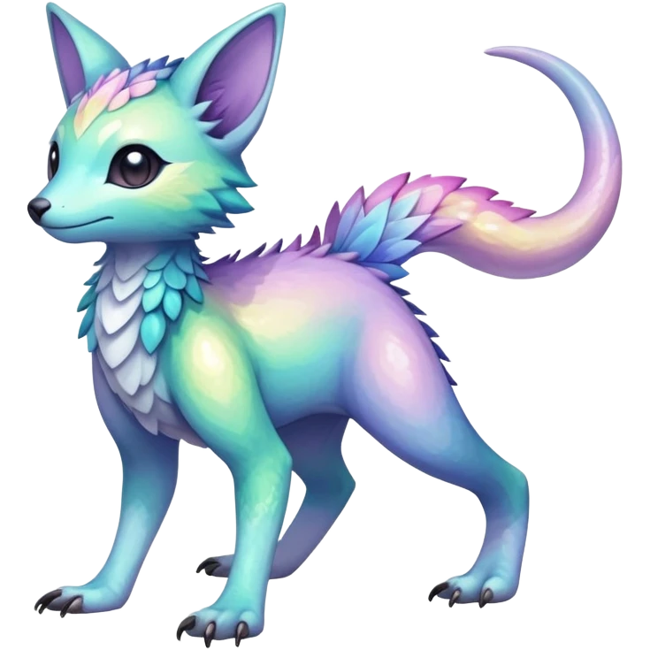 Rare realistic exotic pastel iridescent cute epic pretty beautiful handsome gorgeous aesthetic colorful vibrant Vernid-Trico-species-Fakemon-creature by LiLaiRa, 4 legs, 1 tail, random markings, (full body) emoji