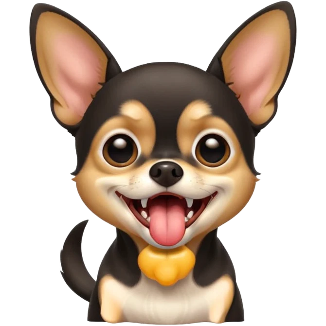 A high-resolution photo-realistic digital illustration of a black and tan chihuahua with big eyes yawning. emoji