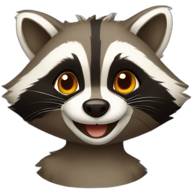 a small brown raccoon with orange eyes and a dark green hood that is laughing emoji