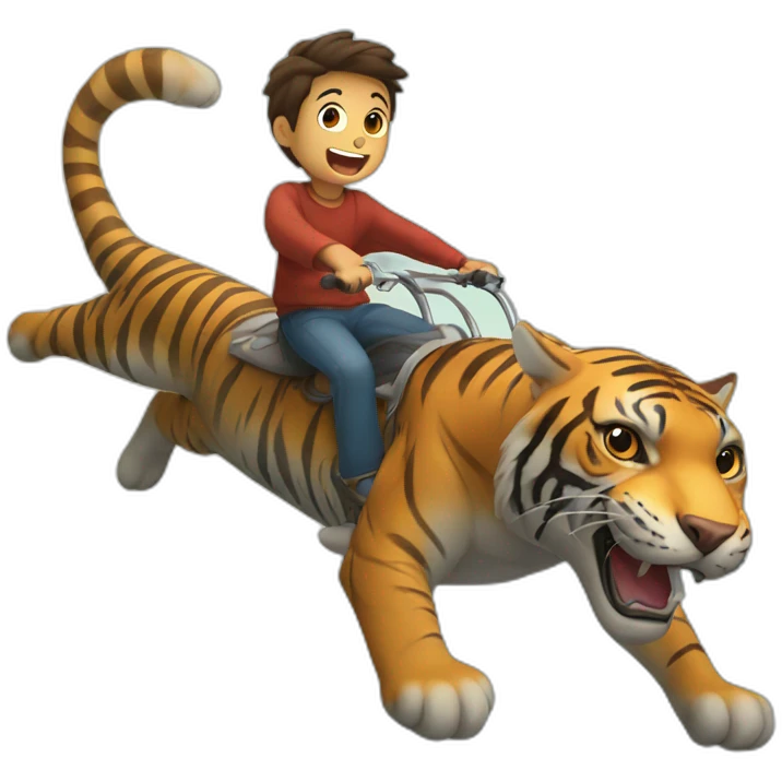 A boy flying on a flying tiger emoji