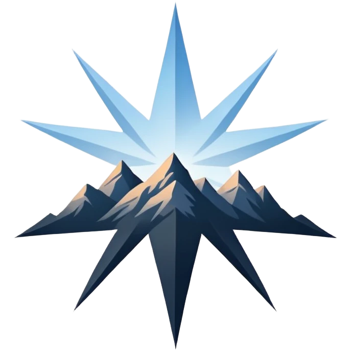 simple eight-pointed star with wide points, with only a basic mountain silhouette on it emoji