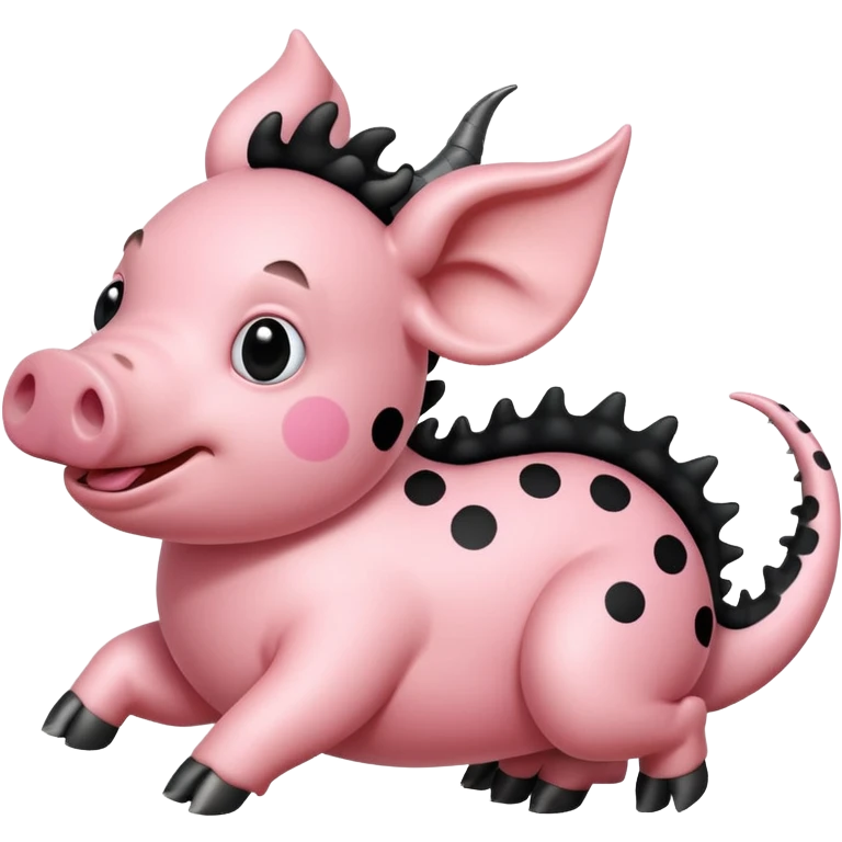 A pink pink with spots and a curly tail riding a dragon emoji