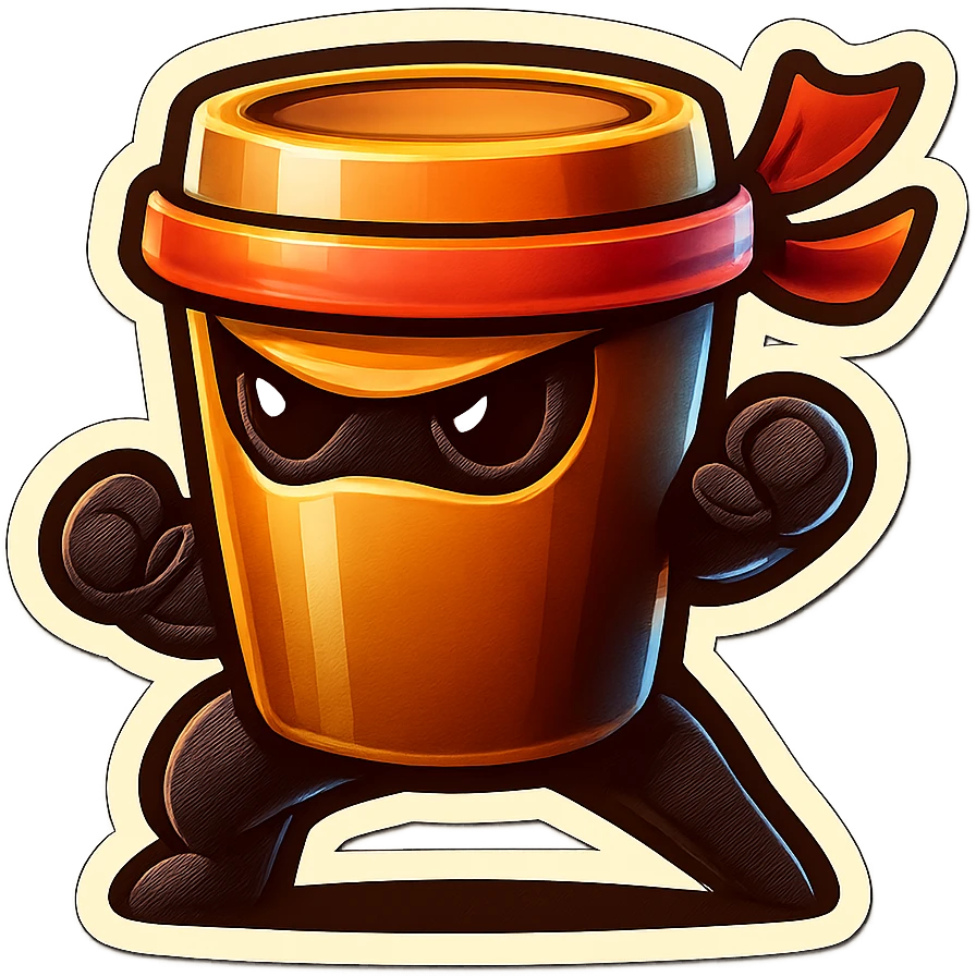 Tall coffee cup, dramatic, ninja emoji