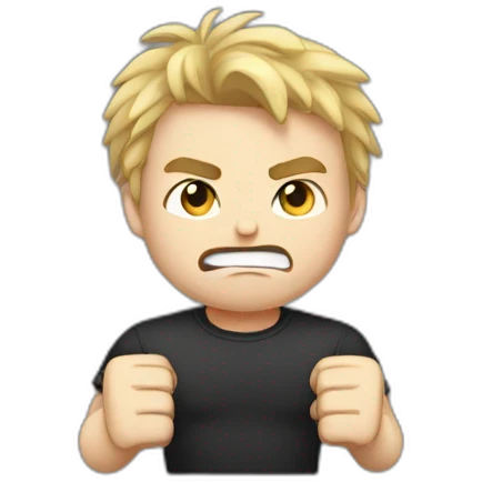 light haired angry young man in dark t-shirt with both fists clenched to his forehead emoji