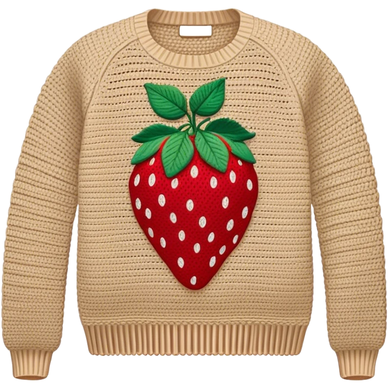 beige crocheted sweater embroidered with strawberries emoji