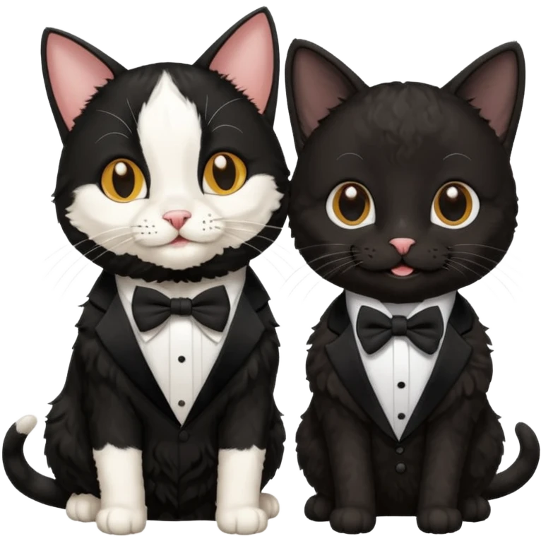 A tuxedo cat and a black cockapoo both happy and smiling  emoji