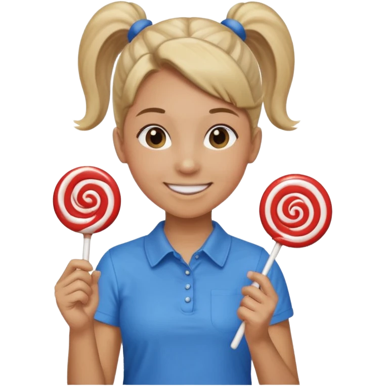 Using this emoji 🥹 make me one with ponytail hair holding a lollipop in each hand emoji