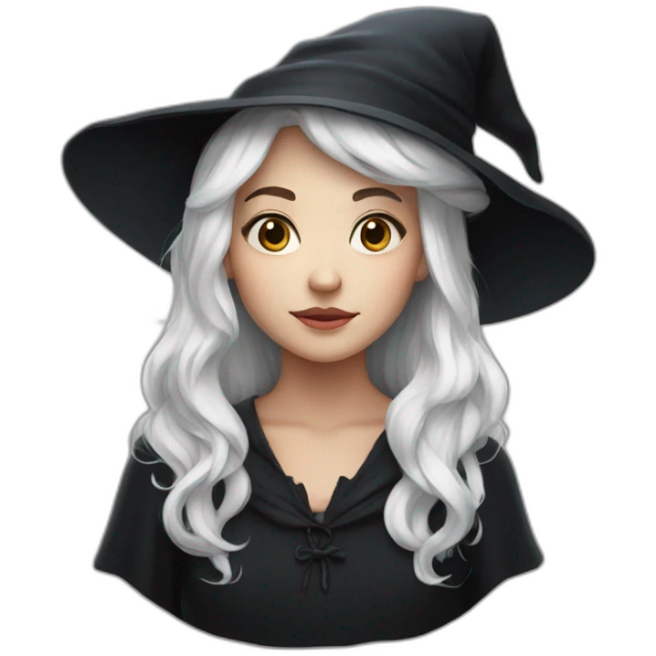 Young witch with white hair and black cap emoji