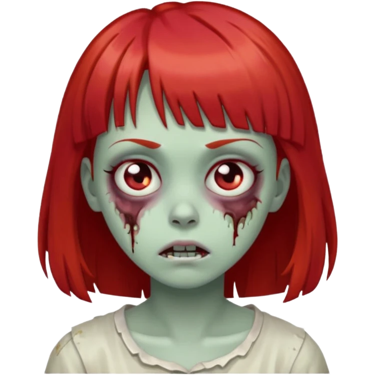 zombie girl, with red hair and bangs on forehead emoji