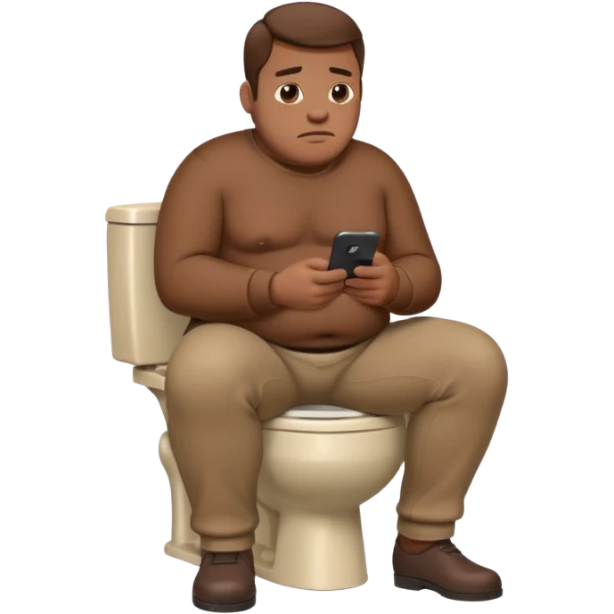 big man sitting on a toilet, pants down at his ankles, scrolling on his phone emoji