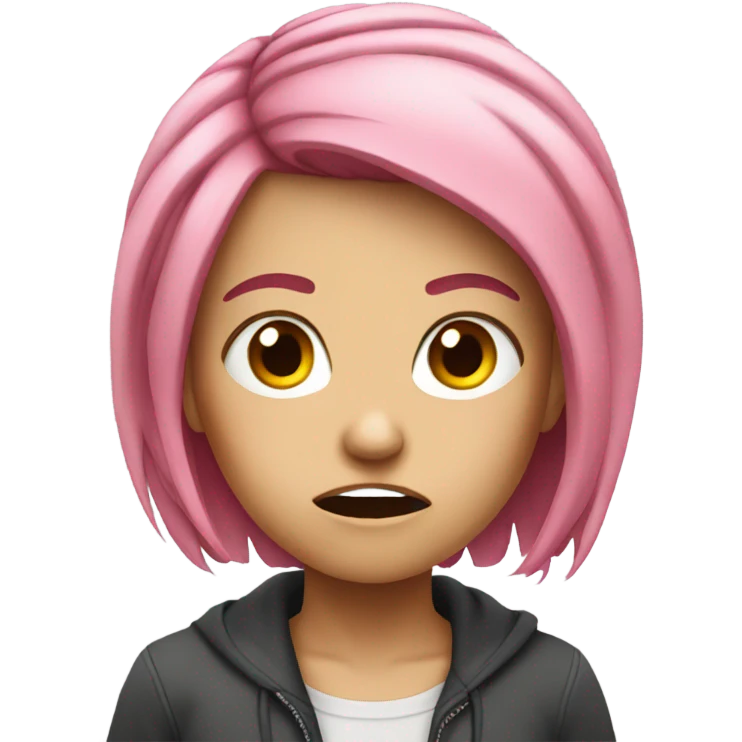 Extremely angry girl with pink hair and  emoji