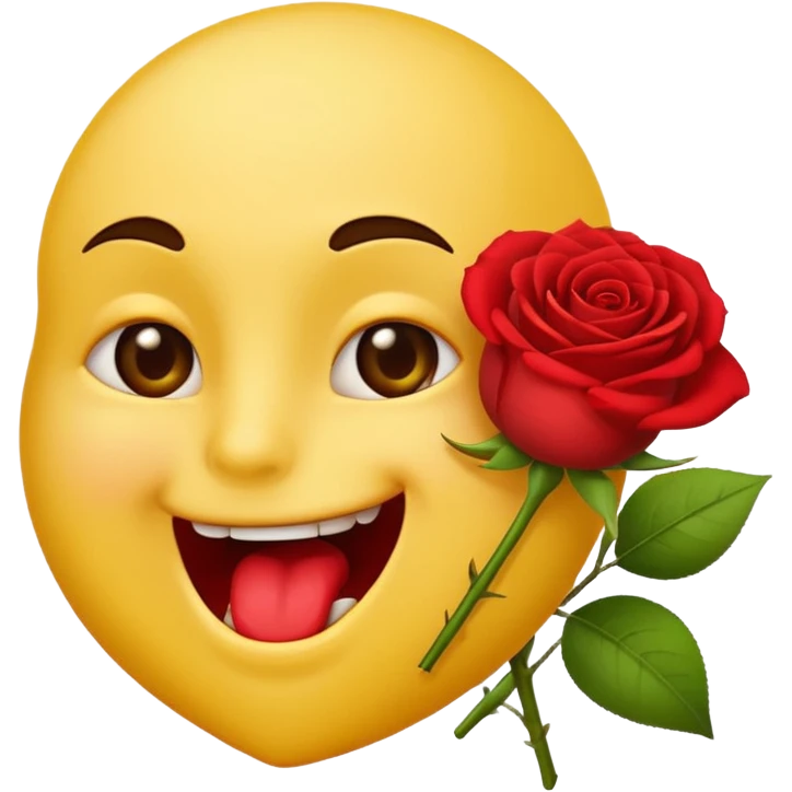 Normal emoji yellow biting a rose flower in romantic not eating gust biting emoji