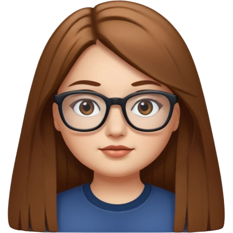 Chica blanca con cabello liso largo café claro, ojos cafe obcuro con lentes cuadrados, gordita emoji