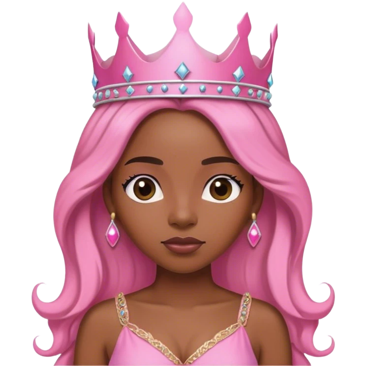 Crown black women with long hair pink dress pink crown facing forward emoji
