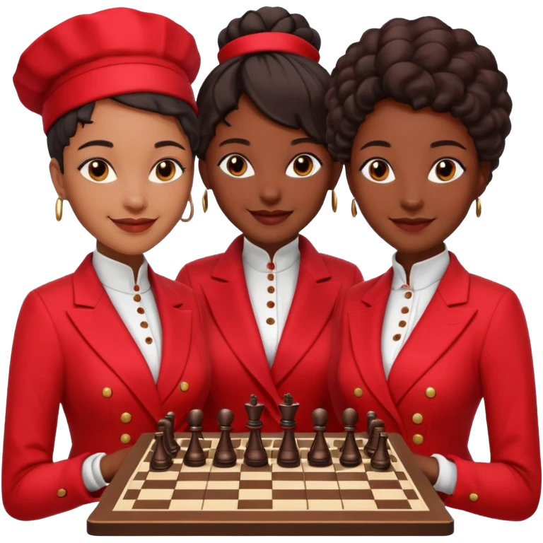 black woman chess players in red outfits emoji