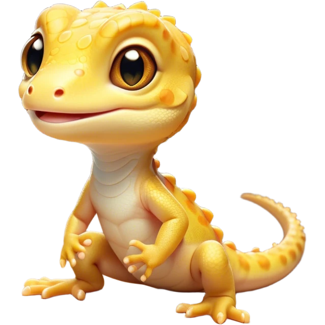 Cinematic Cute Gecko Portrait Emoji, Head tilted playfully and inquisitively, featuring a small, charming body with smooth, vividly patterned scales, bright, sparkling eyes and delicate, sticky toe pads, Simplified yet irresistibly adorable features, highly detailed, glowing with a warm, inviting glow, high shine, affectionate and lively, stylized with a touch of tropical whimsy, soft glowing outline, capturing the essence of a mischievous yet loving gecko that appears ready to dart out of the screen into your heart! emoji
