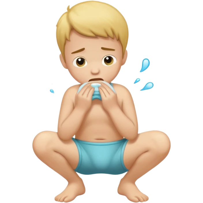 A  boy squating down pooping on his wet stinky underwear farting emoji
