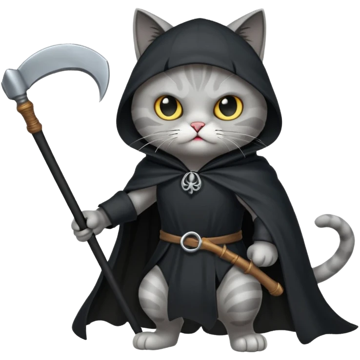 cat winning a fight with the grim reaper emoji