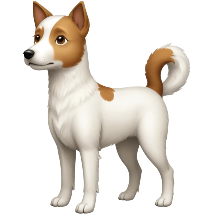 a full body large white parson russell looking dog the size of a kelpie with light brown ears and a light brown patch on one eye and a large snout emoji