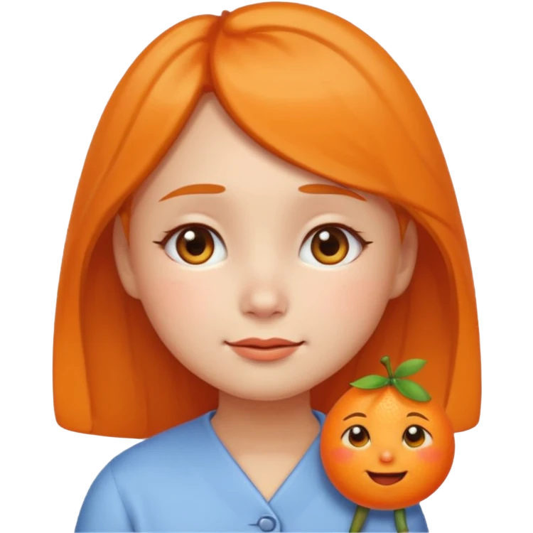 touching girl emoji with teary eyes, warm emotional expression, soft cheeks, gentle smile, small tangerine-shaped hairpin, round face, cartoonish, cute emoji