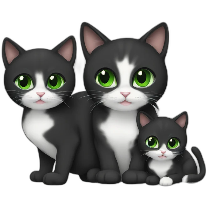 Mom Cat With Her Kittens black color with green eyes emoji
