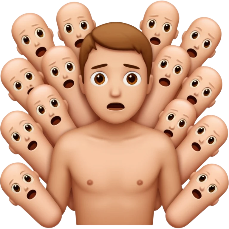 I want an emoji that looks like he’s scared of penises. The penises should be around him emoji
