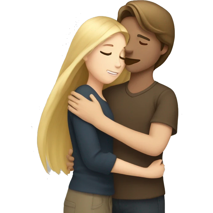 Long blonde hair girl hugging long brown hair boy  emoji