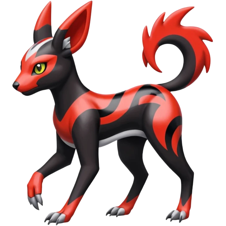 Colorful Meloetta-Houndour-Guilmon-Darkrai-Pokémon-Fakémon-fusion-hybrid-creature with abstract markings emoji