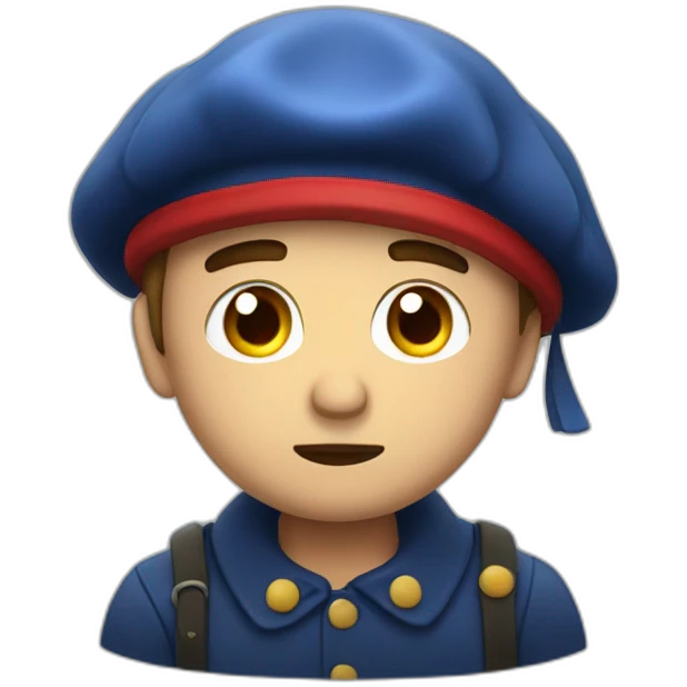 unhappy french guy in a tricolor beret in the rain emoji
