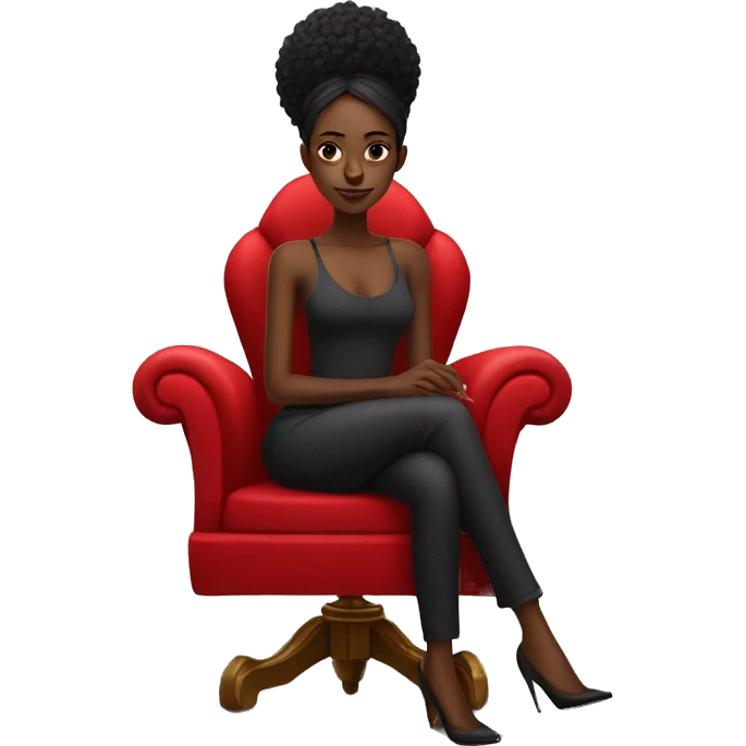 black girl sitting cross-legged on big red throne chair with one glass of wine in her hand emoji