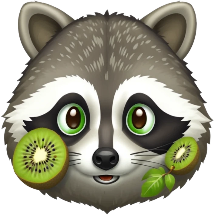 Raccoon head with a kiwi body emoji
