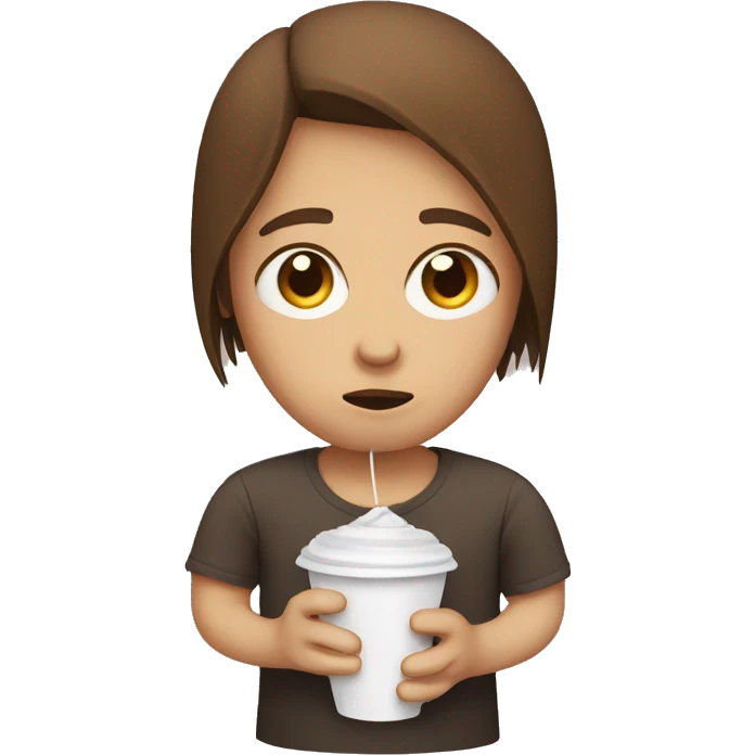 sad friend with paper cup and string brown haired emoji
