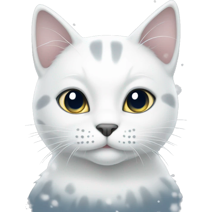 white cat with grey spots with snow at background  emoji