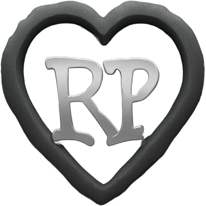 a black grave with the letters RIP on a silver heart emoji