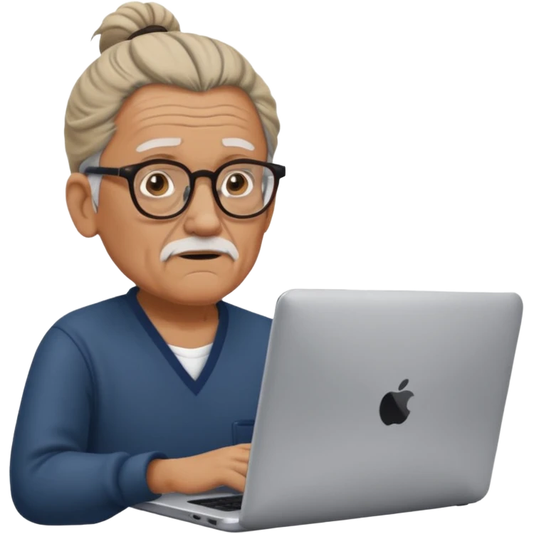 confused old man with a man bun, on a laptop emoji