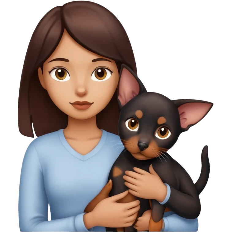 Girl holding a cat and a Doberman emoji