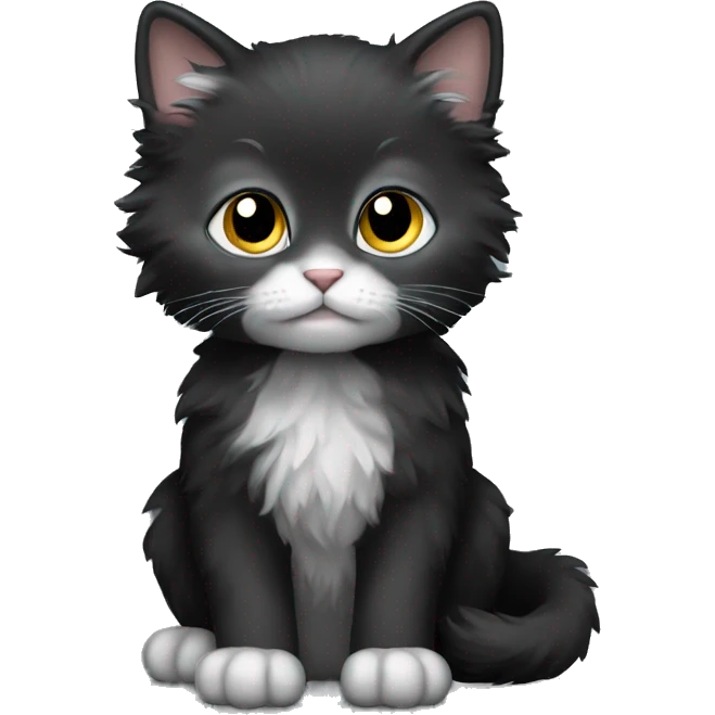Black fluffy kitten with some gray  emoji