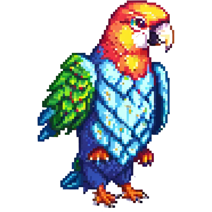 animated parrot, bright colors, pixel art style emoji