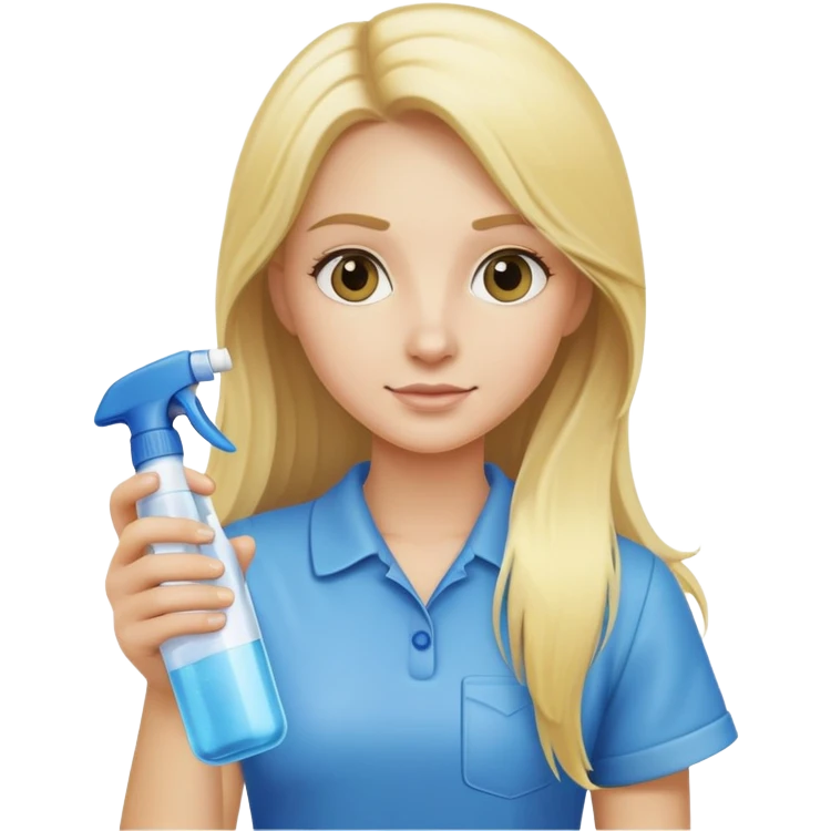 Cleaning girl with long blonde hair and holding a spray bottle  emoji