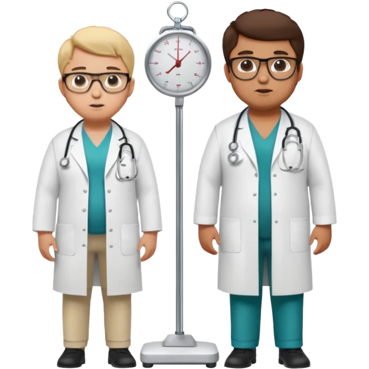 pessoa gorda em cima de balança e medico do lado avaliando emoji