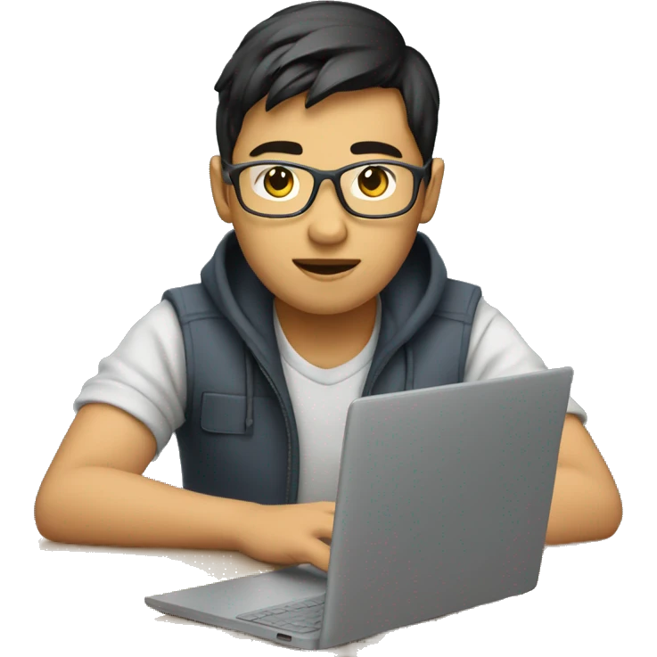Young asian software engineer coding in front of a laptop emoji